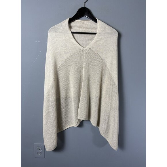 EILEEN FISHER Womens OS Beige Sweater Knit V-Neck Poncho Cape Lagenlook - Picture 1 of 6